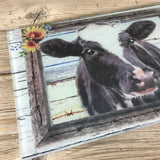 Holstein Cow Glass Cutting Board