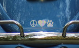 Peace Love and Paws Car Window Decal