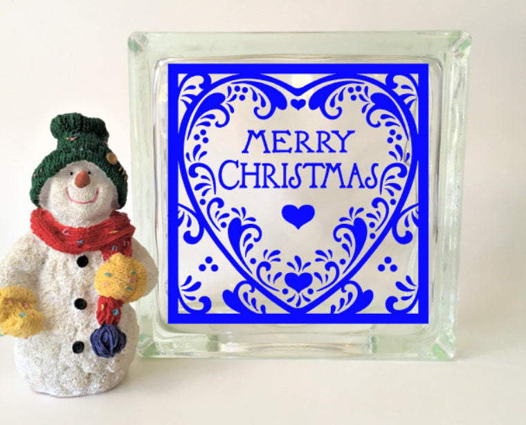 Merry Christmas Heart Glass Block Decal