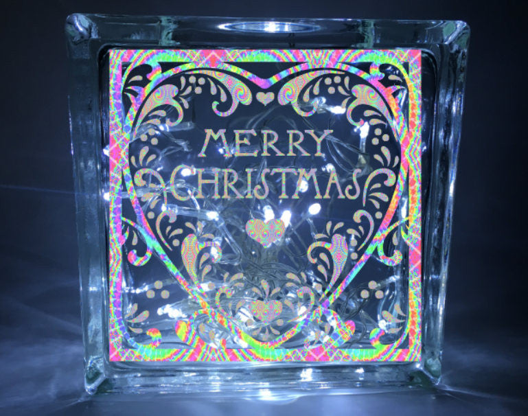 Merry Christmas Heart Glass Block Decal